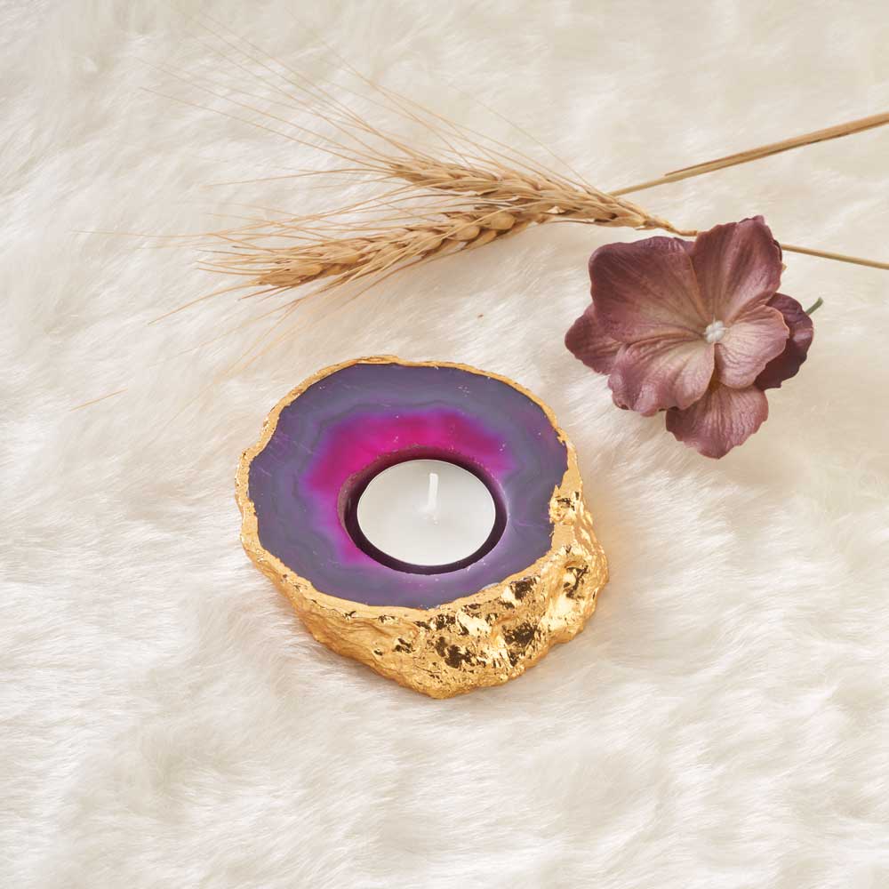 Pink Agate Tea-Light Candle Holder.